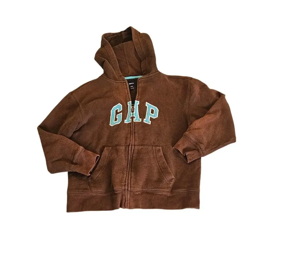 Gap Child Size Large Brown Long Sleeve Full Zip Closure Hooded Sweater